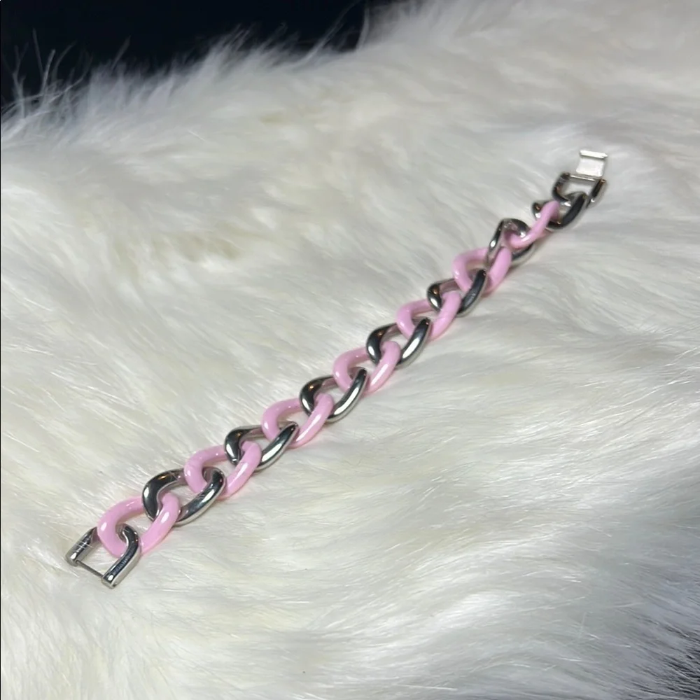Pink and Silver Stainless Steel Chain Bracelet